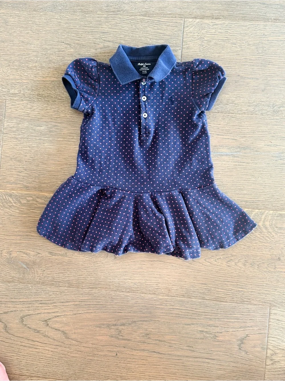Ralph Lauren Navy Polo Dress with Pink Dot Print - Girls